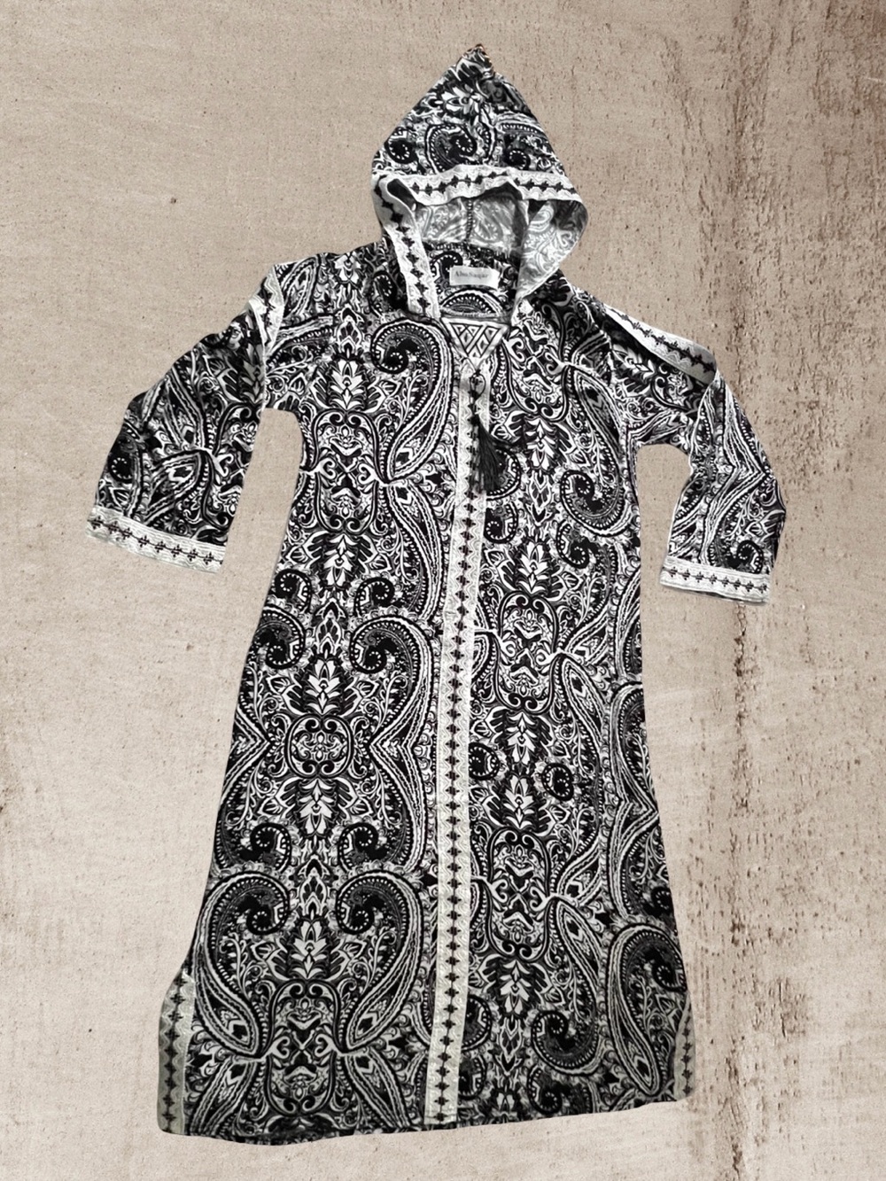 Abu Saqar Kids Moroccan Hooded Djellaba Children’s Black & White Paisley Kaftan